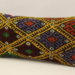 Vintage Turkish Kilim Lumbar Pillow Cover, Boho Wool Cushion - 12x24 In - thumbnail 3