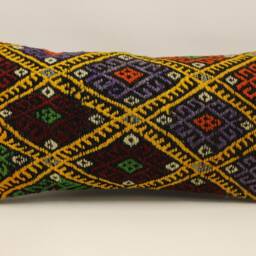 Vintage Turkish Kilim Lumbar Pillow Cover, Boho Wool Cushion - 12x24 In - thumbnail 2