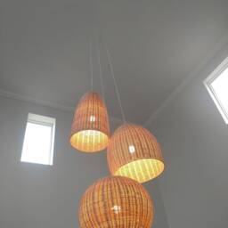 Boho Rattan Chandelier With Three Lamp Shades - thumbnail 2