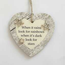 Inspirational When It Rains Look For Rainbows Wooden Gift Heart Plaque - thumbnail 2