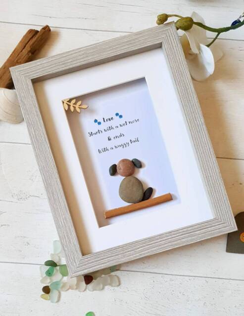 Dog Wall Art, Pet Pebble Art Picture, Stone Lover Quotes, Framed Minimalist Art Picture - image 1