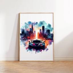 City Supercar Print Set - 3 Car Prints - Watercolour Painting Boys Room Wall Art Bedroom Gifts Artwork Decor - thumbnail 2