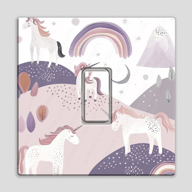 Boho Unicorn D2 Light Switch Cute Pastel Sticker Decal Kids Bed Room Girl's Decor Nursery New Born Home Wall Decoration Dreamy Pink & Purple