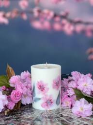 Large Scented Pillar Candle, Candle Gift For Her, Botanical in A Box, Gift Idea Women, Long Lasting Candle, Birthday - thumbnail 1