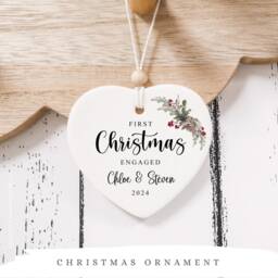 First Christmas Engaged - Tree Decoration Personalised Ceramic Bauble Heart Engagement Gift Style3 - thumbnail 3