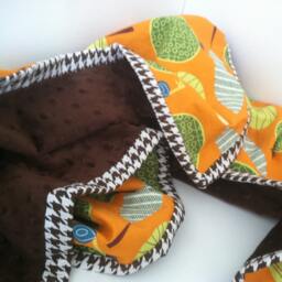 Owl Baby Blanket - Orange Trees Cotton & Brown Minky - thumbnail 4