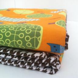 Owl Baby Blanket - Orange Trees Cotton & Brown Minky - thumbnail 2