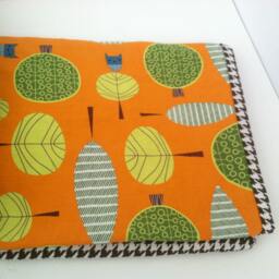 Owl Baby Blanket - Orange Trees Cotton & Brown Minky - thumbnail 3