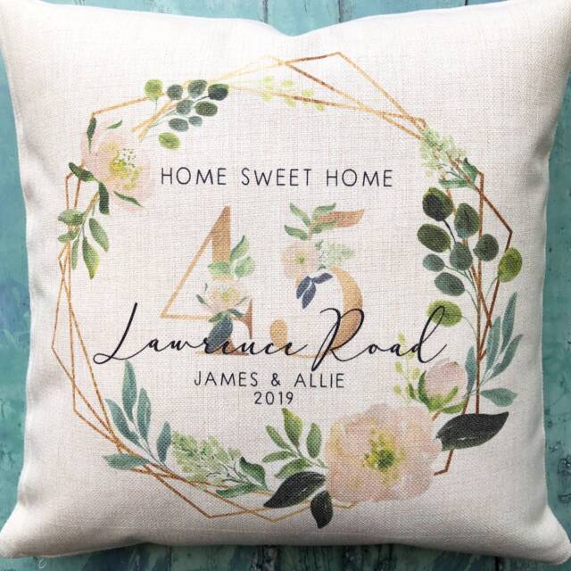 Personalised Home Sweet Floral Design New Quote Linen Style Cushion Cover