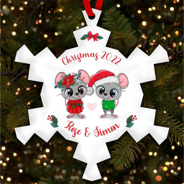 Festive Sibling Mouse Snowflake Personalised Christmas Tree Ornament Decoration