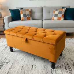Plush Velvet Storage Ottoman Box Tufted Coffee Table, Bedroom Seating - thumbnail 2