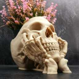 Happy Skull Planter - Realistic Gothic Decor Plant Pot, Dark Academia Macabre Head - thumbnail 2