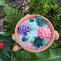 Succulent Flower Candle Terracotta Plant Pot Candle 8Oz Soy Vegan Cruelty Free Christmas Gift Catus - thumbnail 3