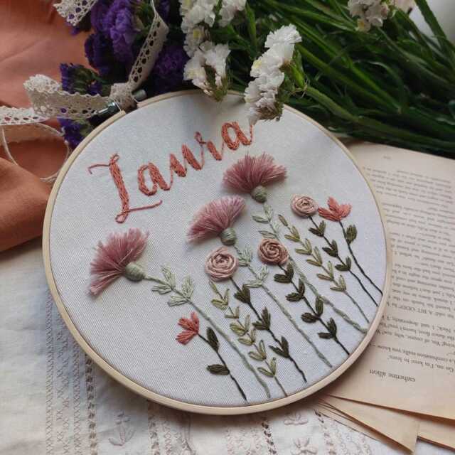 Custom Name Floral Embroidery Hoop, Baby Nursery Decor - image 1