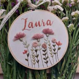Custom Name Floral Embroidery Hoop, Baby Nursery Decor - thumbnail 2