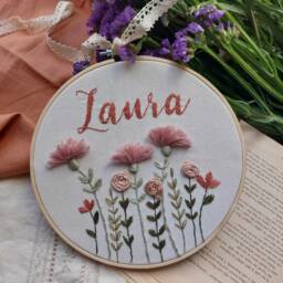 Custom Name Floral Embroidery Hoop, Baby Nursery Decor - thumbnail 3
