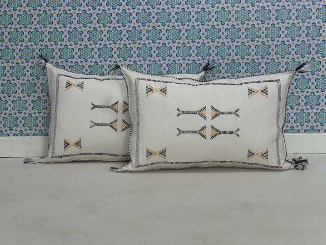 Yakiti-White Square Moroccan Pillows, Aka Cactus Silk Pillow, Decorative Pillows, Sabra Pillows, Moroccan Decor Designer Cactus - image 1