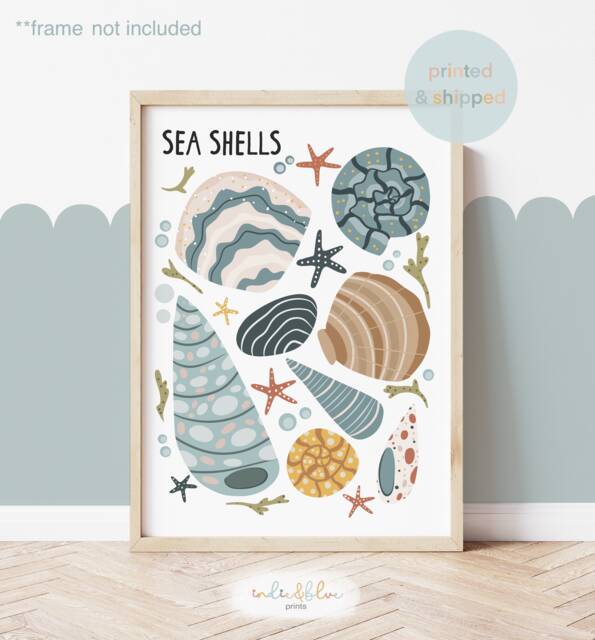 Sea Shells Print, Under The Ocean, Nursery Decor, Scandi Playroom Prints, Kids Wall Art - image 1
