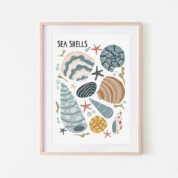 Sea Shells Print, Under The Ocean, Nursery Decor, Scandi Playroom Prints, Kids Wall Art - thumbnail 2