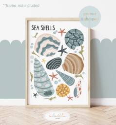 Sea Shells Print, Under The Ocean, Nursery Decor, Scandi Playroom Prints, Kids Wall Art - thumbnail 1