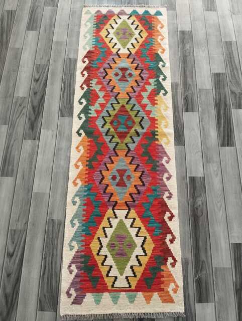 Kilim Runner Multicolour, Handmade Artisan Afghan Turkish Persian Qashqai Navajo Bohemian Natural Wool Flatweave Rug 197x61 cm - image 1