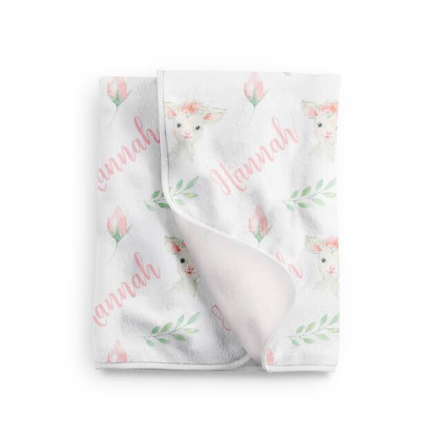 Sweet Lamb Baby Girl Blanket in Fleece, Minky, Or Sherpa. Perfect Gift - image 1