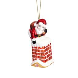 Santa Going Down The Chimney Glass Christmas Tree Hanging Bauble - Winter Festive Fun Red White Claus Father Xmas Presents Gift - thumbnail 2