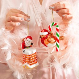 Santa Going Down The Chimney Glass Christmas Tree Hanging Bauble - Winter Festive Fun Red White Claus Father Xmas Presents Gift - thumbnail 3