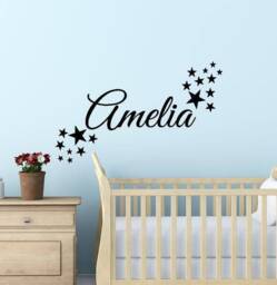 Personalised Name Wall Sticker - Calligraphy Style With Decorative Stars For Kids Rooms