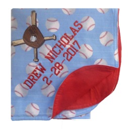 Handmade Baseball Flannel Baby Blanket With Extra Embroidery Of Detailed Bat, Mitt & Personalized - thumbnail 3