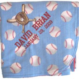 Handmade Baseball Flannel Baby Blanket With Extra Embroidery Of Detailed Bat, Mitt & Personalized - thumbnail 2