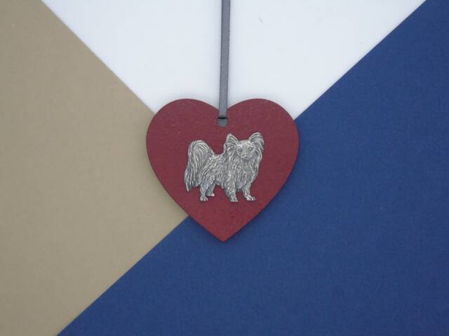 Papillon Wooden Heart Decoration - Christmas Ornament Bauble Dog Tree Mum Gift - image 1