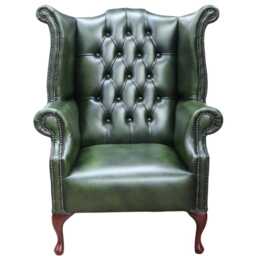 Fixed Seat Chair Authentic Chesterfield Real Antique Green Leather - thumbnail 2