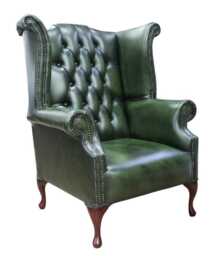 Fixed Seat Chair Authentic Chesterfield Real Antique Green Leather