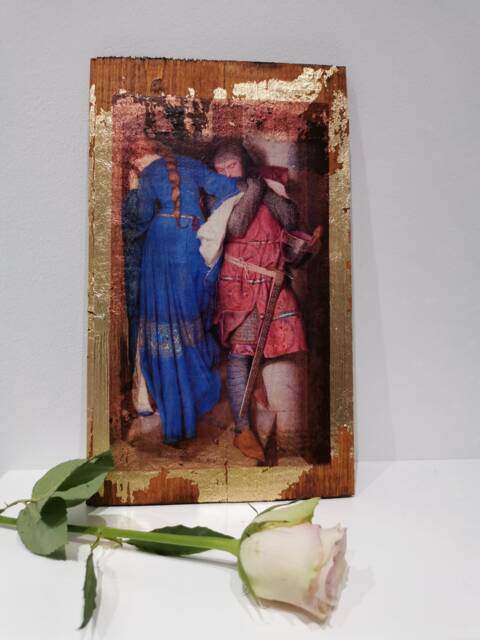 The Meeting On Turret Stairs Wood Wall Art Burton Painting, Gold Gilding - image 1
