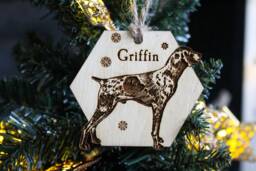 Pointer Dog Personalised Wooden Bauble Ornament Name Breed Gift Quirky Rustic Laser Wood Burned Ornate Lover Pet Decoration German - thumbnail 1