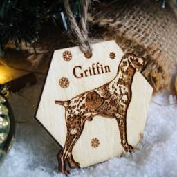 Pointer Dog Personalised Wooden Bauble Ornament Name Breed Gift Quirky Rustic Laser Wood Burned Ornate Lover Pet Decoration German - thumbnail 2