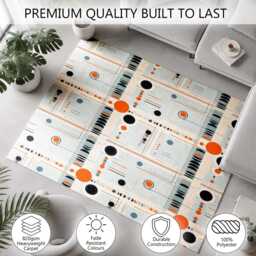 Pale Blue Orange Retro Atomic Rug Non-Slip Soft Area Carpet Bedroom Living Room Hallway Mat Decor - Made in UK - thumbnail 3