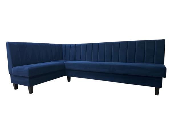 Fluted Back Dark Blue Velvet Kitchen + Commercial Corner Booth Bench Seating Available in Any Colour Or Fabric Bespoke Made To Measure - image 1