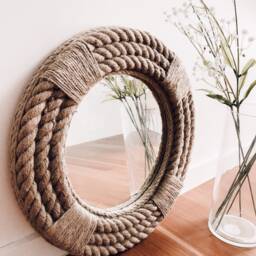 Small 41cm - 16Inch Round Mirror Medium Natural Rope Twisted Jute Nautical Hampton Coastal Style Decorative Wall Art Hanging - thumbnail 3