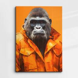 Gorilla With Coat Hood Animal Abstract Oil Painting Splatter Style Wall Art, Framed Canvas Poster Print, Home Kitchen Office Room Decor - thumbnail 3