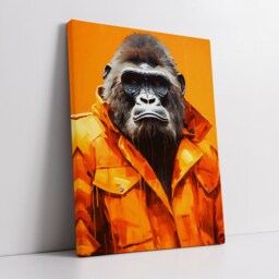 Gorilla With Coat Hood Animal Abstract Oil Painting Splatter Style Wall Art, Framed Canvas Poster Print, Home Kitchen Office Room Decor - thumbnail 2