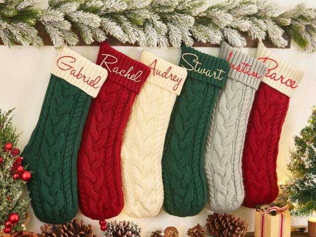 Embroidered Christmas Stockings, Monogram Stocking, Knit Family Name Holiday Stockings Gift, Xmas Tree Decor - image 1