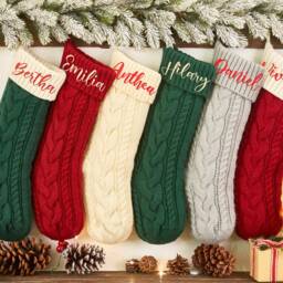 Embroidered Christmas Stockings, Monogram Stocking, Knit Family Name Holiday Stockings Gift, Xmas Tree Decor - thumbnail 3