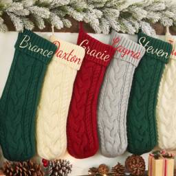 Embroidered Christmas Stockings, Monogram Stocking, Knit Family Name Holiday Stockings Gift, Xmas Tree Decor - thumbnail 2