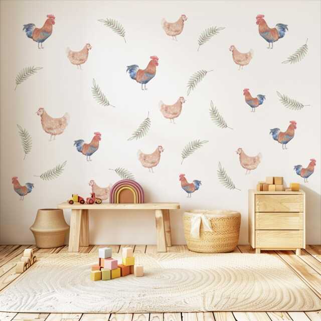 Chicken Wall Decals Farm Animal Stickers Rooster Nursery Decor Peel & Stick Farmhouse Baby Bedroom - image 1