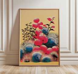 Japanese Floral Poster, Modern Dahlia Wall Art Print, Bold Red & Blue Botanical Design, Contemporary Flower Decor For Living Room - thumbnail 1