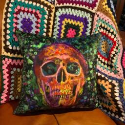 Halloween Skull Velvet Cushion Cover Glam Rock Comic Art - thumbnail 2