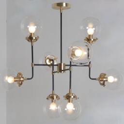 Modern Globe Chandelier, Brass Industrial Pendant Lighting, 8 Light Bistro Chandelier - thumbnail 3