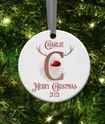 Personalized Initial Reindeer Ceramic Christmas Ornament - thumbnail 1